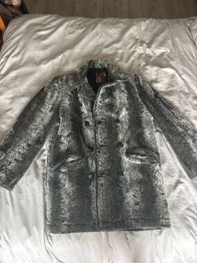 ACME Gray Faux Fur Double-Breasted Pea Coat